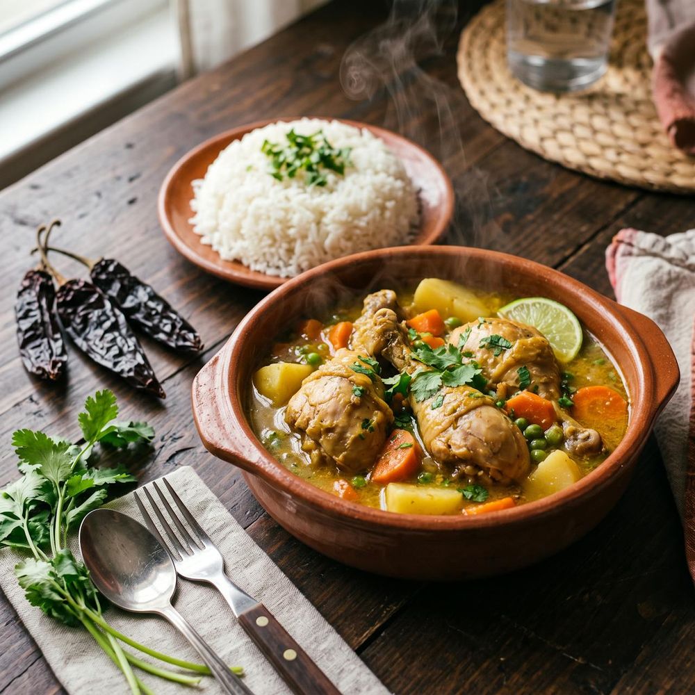 Pollo a la olla: presa de pollo en caldo con papa, zanahoria y arvejas